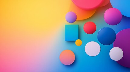 Aufkleber - colorful background with many different colored circles and squares. the background is yellow and bl