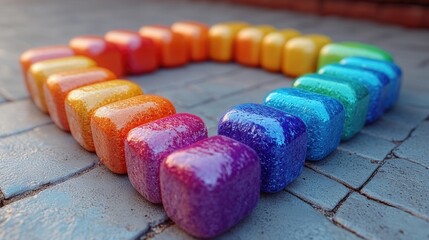 Poster - A colorful and sweet decorative item made from stacked candy cubes forming a heart shape