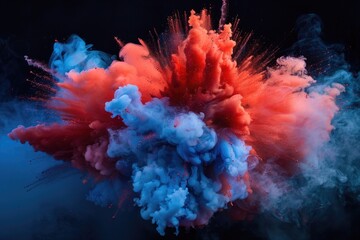 Poster - Clouds of smoke on a dark background, red and blue hues