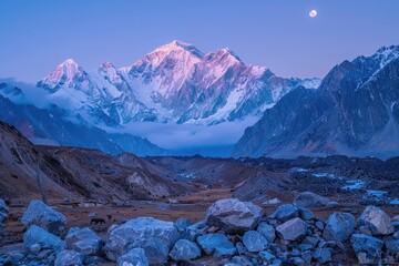 Aufkleber - A serene landscape of a mountain range under a full moon