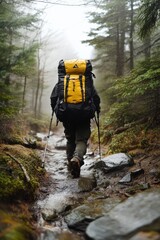 Aufkleber - A person with a backpack walks along a winding trail in nature