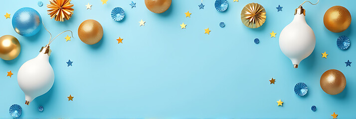 Aufkleber - Colorful festive scene featuring white blue and gold decorations and a light blue background for ideal copy placement._00001_
