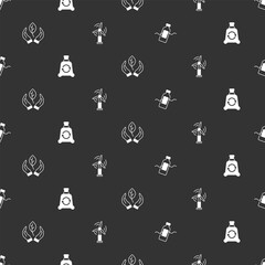 Poster - Set The problem of pollution, Garbage bag with recycle, Leaf in hand and Wind turbine on seamless pattern. Vector