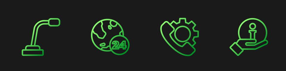 Poster - Set line Telephone 24 hours support, Microphone, and Information. Gradient color icons. Vector