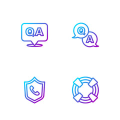 Aufkleber - Set line Lifebuoy, Telephone 24 hours support, Question and Answer and . Gradient color icons. Vector