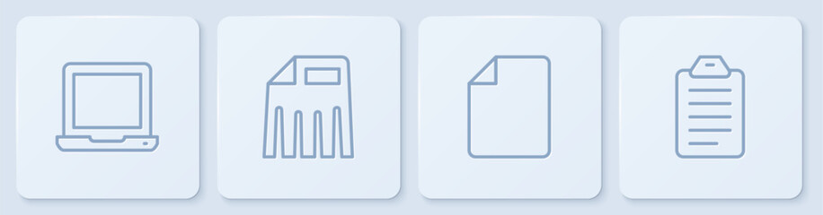 Poster - set line laptop, file document, paper shredder and to list or planning. white square button. vector