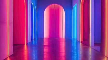 Poster - Vibrant neon triptych captures the essence of a dynamic prep stage, illuminating the atmosphere with stunning hues and providing ample copy space for your unique visuals.