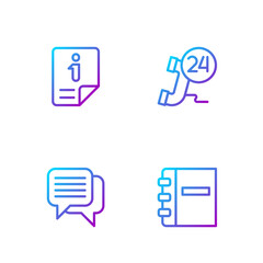 Poster - Set line Notebook, Speech bubble chat, Information and Telephone 24 hours support. Gradient color icons. Vector