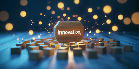 Poster - A glowing wooden block with the word 