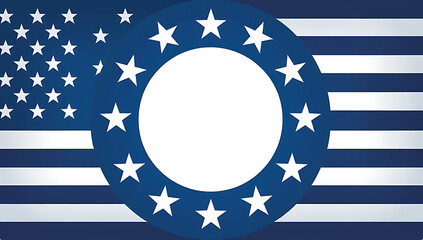 Poster - A white empty circle is centered on a blue background with thirteen white stripes and fifty stars forming the US flag surrounding it completely._00001_