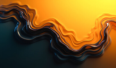 Wall Mural - background black and yellow shiny waves top view