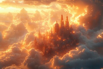 Aufkleber - A majestic castle surrounded by fluffy white clouds
