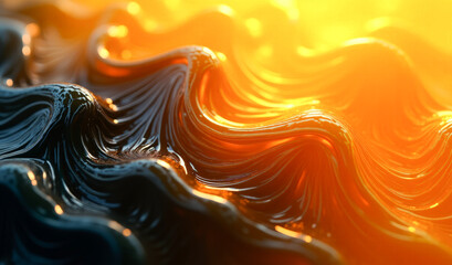 Wall Mural - background black and yellow shiny waves top view