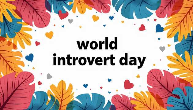 Colorful banner design for World Introvert Day featuring autumn leaves and a cheerful backdrop to celebrate individuality.