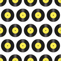 Seamless pattern print background with vinyl record disks vector illustration music wallpaper decorative artistic texture