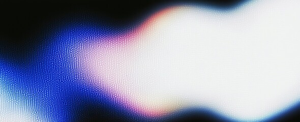 Fototapete - A website header banner design with a black background and grainy texture, displaying an abstract wave of purple, magenta, pink, and blue colors.