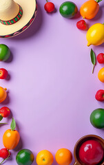 Poster - A festive scene of traditional Mexican items is arranged on a light purple background in a circular composition with space for text._00001_