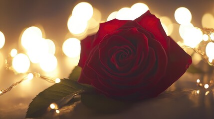 Poster - A single red rose sits atop a wooden table
