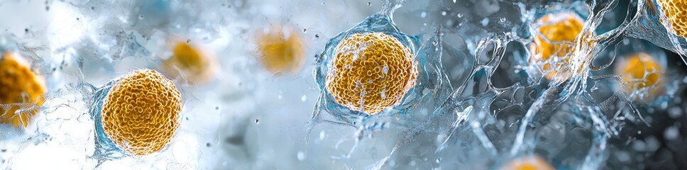 Poster - This sphere shows the nucleus and genetic structure of microbiology research.