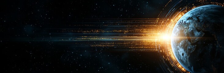 Aufkleber - The image illustrates global connectivity, showcasing digital networks and data flow worldwide, emphasizing the interconnected nature of modern technology with vibrant lines depicting speed.