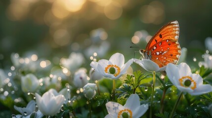 Poster - A butterfly perched on the petals of a white flower, capturing its beauty and simplicity