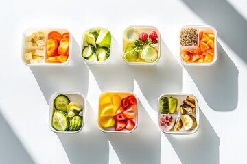 Aufkleber - A collection of containers filled with various foods, ideal for stock photography and commercial use