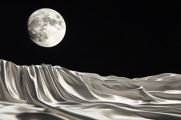 Poster - Silver fabric landscape under a full moon.