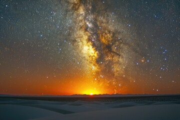 Poster - A beautiful sunset with the milky way visible in the night sky, perfect for astronomy or space-themed images