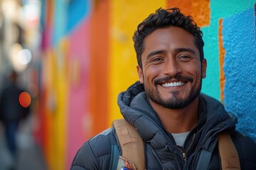 Aufkleber - A person standing in front of a vibrant and colorful background, great for creative projects or art inspiration