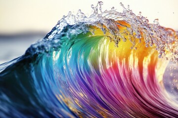 Poster - A colorful wave with water splashing on it, great for weather or aquatic themes
