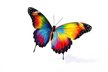 Poster - A colorful butterfly perched on a white surface, perfect for illustrations and design projects