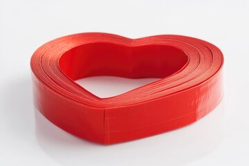 Canvas Print - A red heart shaped ribbon lying on a white surface, perfect for romantic or celebratory occasions