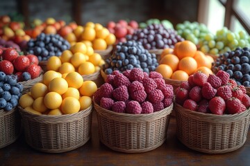 Poster - Colorful baskets filled with various fruits