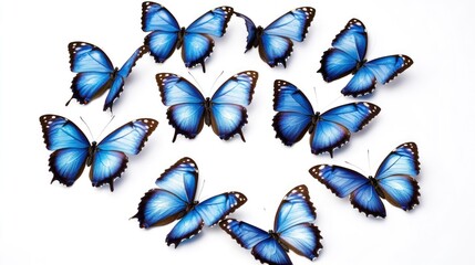 Poster - A cluster of blue butterflies gathered on a pure white surface