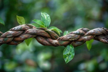 Poster - A close-up shot of a twisted rope covered in leaves, great for outdoor or nature-themed designs