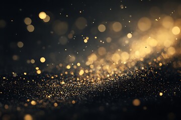 Aufkleber - Sparkling gold dust and bokeh lights on black background.