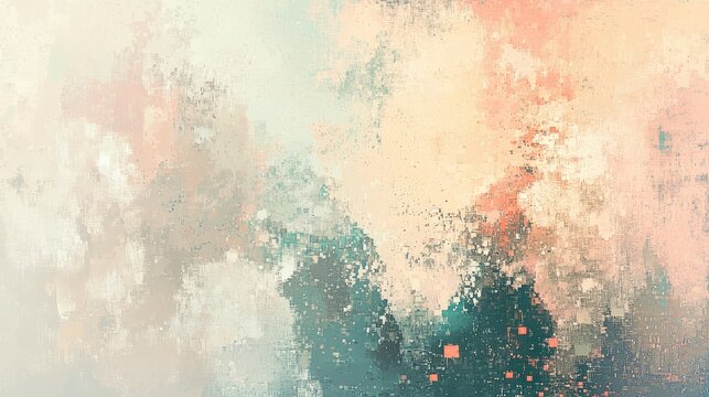 A soft, muted abstract pixel collage with subtle pixelation effects, creating a calming, textured visual in pastel tones