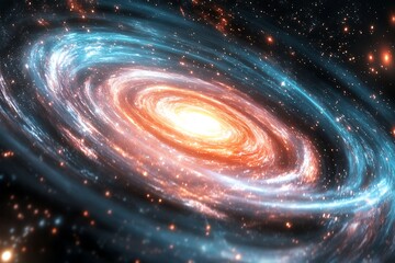 Poster - Spiral galaxy with vibrant orange and blue hues.