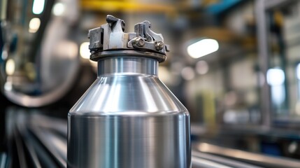 Poster - A metal water bottle on a conveyor belt, perfect for industrial or business settings
