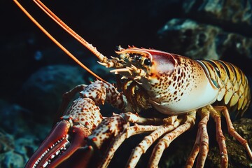 Poster - A close-up shot of a lobster sitting on a rock, ready for its next meal