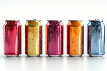 Poster - A row of six different colored soda cans