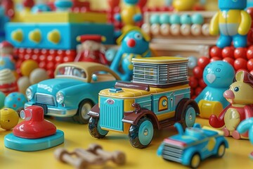 Poster - A collection of toys and games on a flat surface, ideal for advertising or educational purposes