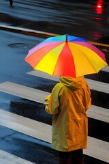 A photo of a person standing in the rain, looking upward with a peaceful smile.