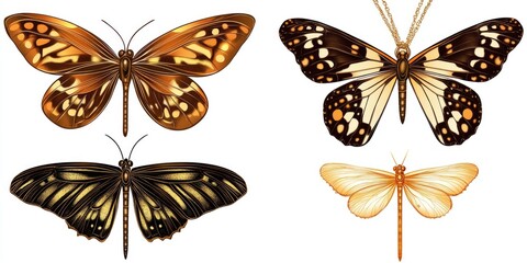 Aufkleber - Close-up of four colorful butterflies sitting on a clean white surface