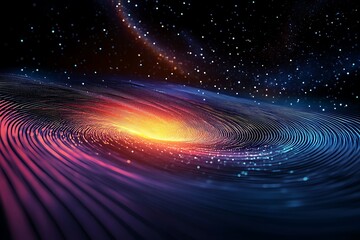 Poster - Vibrant cosmic swirl, galaxy spiral with glowing center and scattered stars.