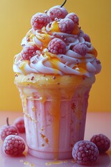 Poster - Freshly baked cupcake topped with whipped cream and raspberries, perfect for dessert or special occasion
