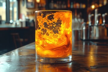 Poster - A close-up of a glass filled with a clear liquid, sitting on a table