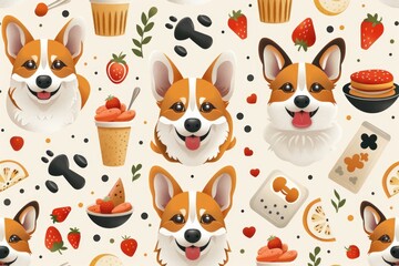 Poster - A seamless pattern featuring a dog's face surrounded by food, great for use on packaging or accessories