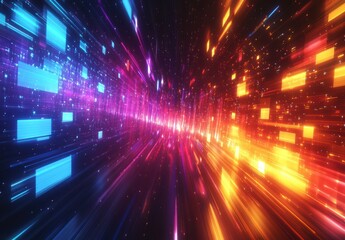 Poster - futuristic colorful abstract background with light trails and vibrant blocks representing speed, mot