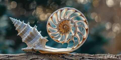 Poster - A snail shell sitting on top of a tree branch, great for nature or garden themed illustrations